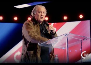 Steve Bannon speaking at AmericaFest Phoenix December 2025