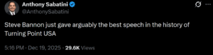 Steve Bannon AMFest Speech Phoenix December 2025 